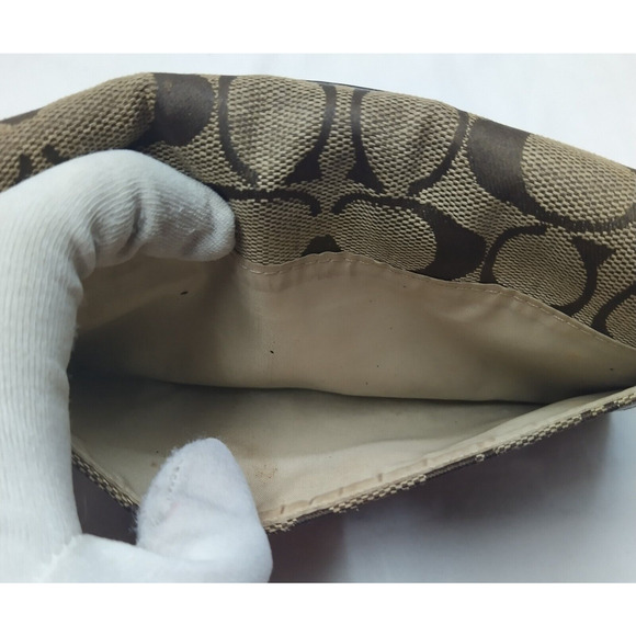 Coach Signature Brown Canvas Leather Buckle Credit Card Trifold Wallet - Picture 8 of 16